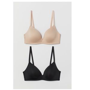 H&M NWT Two Soft Cup Padded Bras Black and Beige/Cream 38C